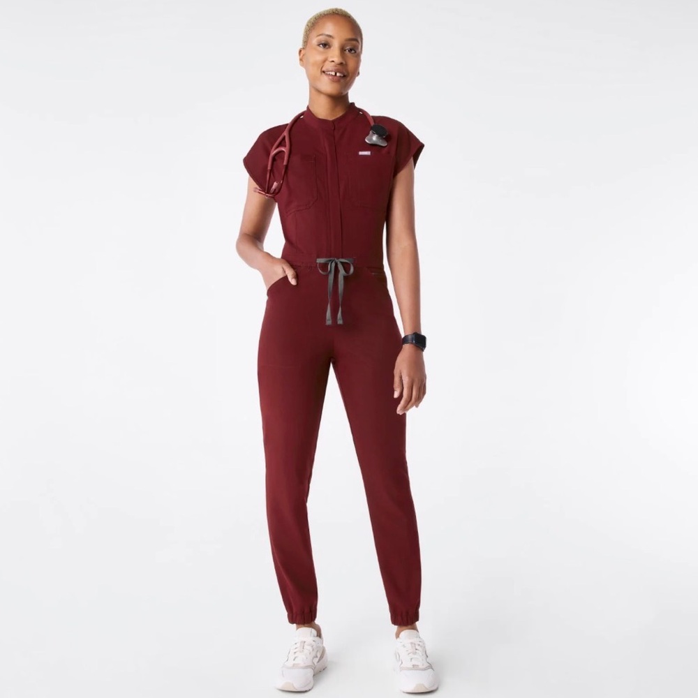 Figs Rafaela Cargo ScrubJumpsuit™ in Burgundy Regular length